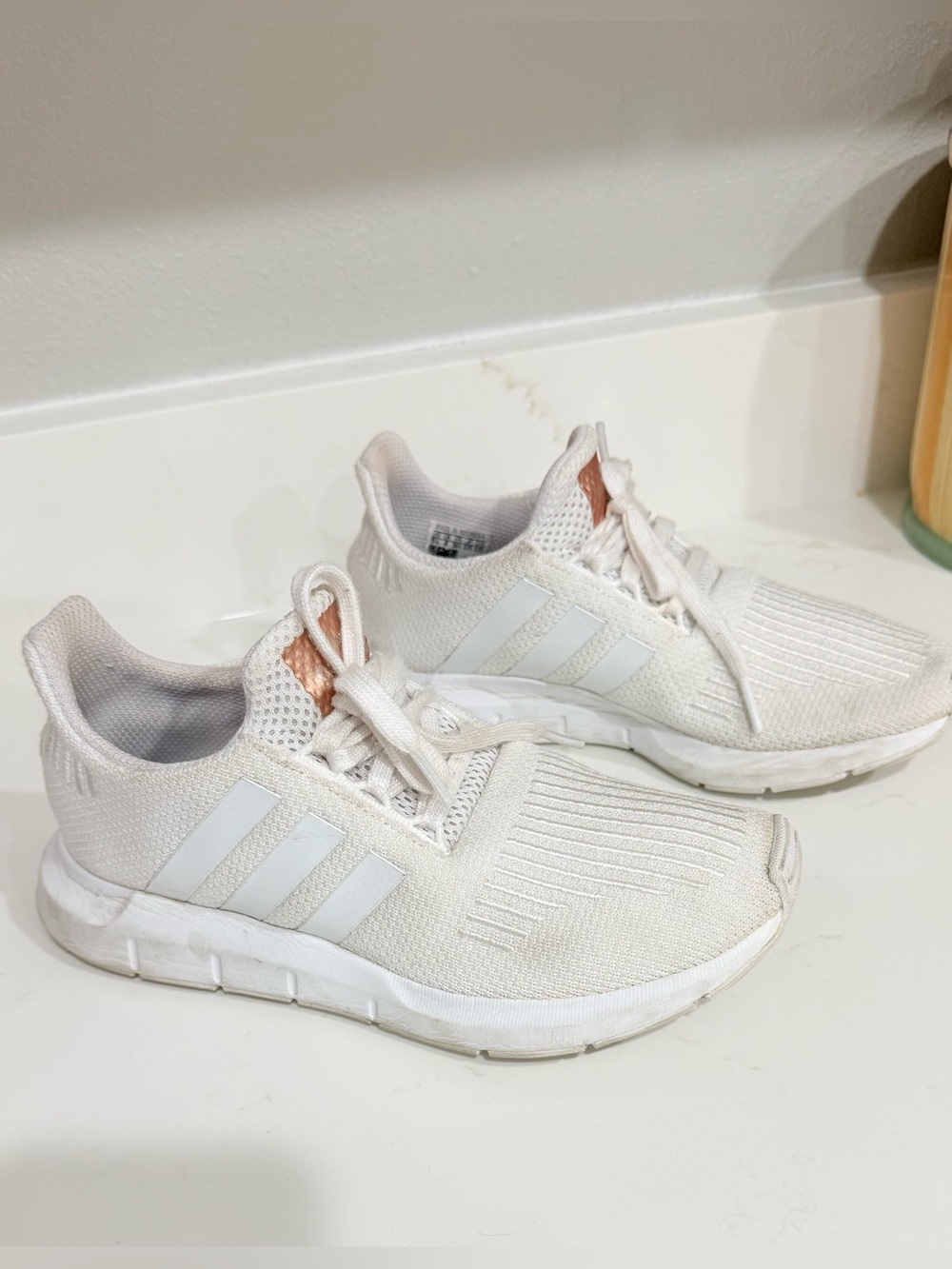 adidas Kids Cream-White Sneakers with Rose-Accent